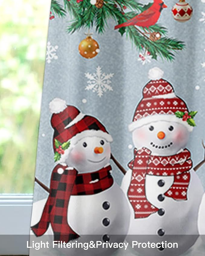 Christmas Kitchen Curtains Valances for Windows Snowman Cardinal Rod Pocket Window Treatment for Kitchen/Living Room/Bedroom/Bathroom,42" X 18" -1 Panel, Bluish Grey Winter Holiday