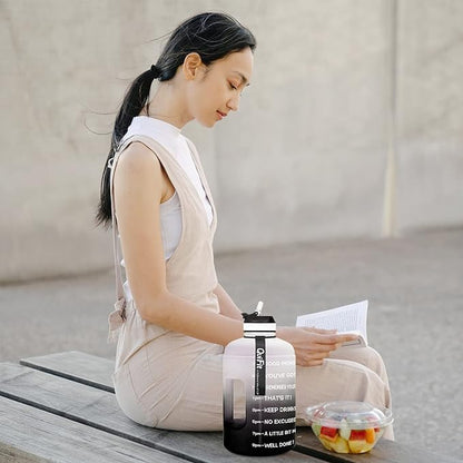 QuiFit Motivational Gallon Water Bottle - with Straw & Time Marker BPA Free Large Reusable Sport Water Jug with Handle for Fitness Outdoor Enthusiasts Leak-Proof