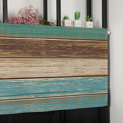 Farmhouse Kitchen Curtains Valances for Windows Teal Turquoise Green Brown Country Rod Pocket Window Treatment for Kitchen /Living Room/Bedroom/ Bathroom,42" X 18" -1 Panel, Retro Rustic Barn Wood