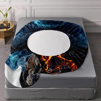 AILONEN Black Panther Fitted Sheet Set Full Size,Safari Cheetah Leopard Print Bed Sheet Set,Magic Moon Animal Theme Leopard Fitted Sheet with 2 Pillowcases,3 Pieces Boys Full Bed Sheet Set