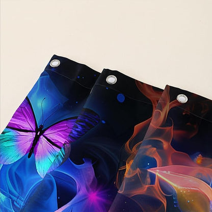 AILONEN Sugar Skull Shower Curtain for Bathroom,Blue and Red Smoky Skull Bath Curtain Decoration,Starry Butterfly Skull Skeleton Print Waterproof Shower Curtain with 12 Plastic Hooks, 72" W*96" H