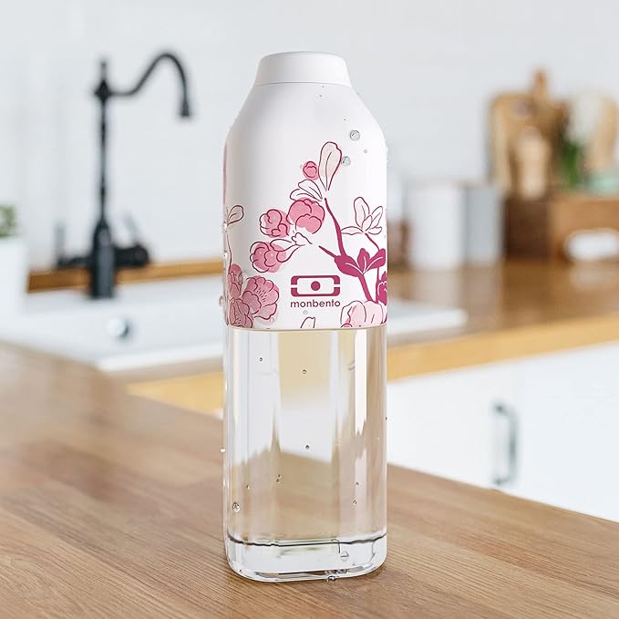 monbento - Clear Reusable Water Bottle MB Positive M graphic Magnolia - 17 floz/500 ml Water Bottle Perfect for Work, Travel, Sport, Picnic - Compact, Leakproof BPA Free Water Bottle - Pink Flowers
