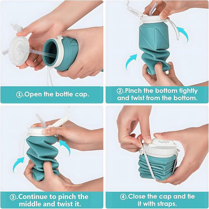 690ML Collapsible Water Bottles Reusable Leak Proof Silicone Water Bottle BPA Free Durable Foldable Sports Bottles & straw 23oz Lightweight Bottle for Gym Hiking Biking Camping Travel Bottle