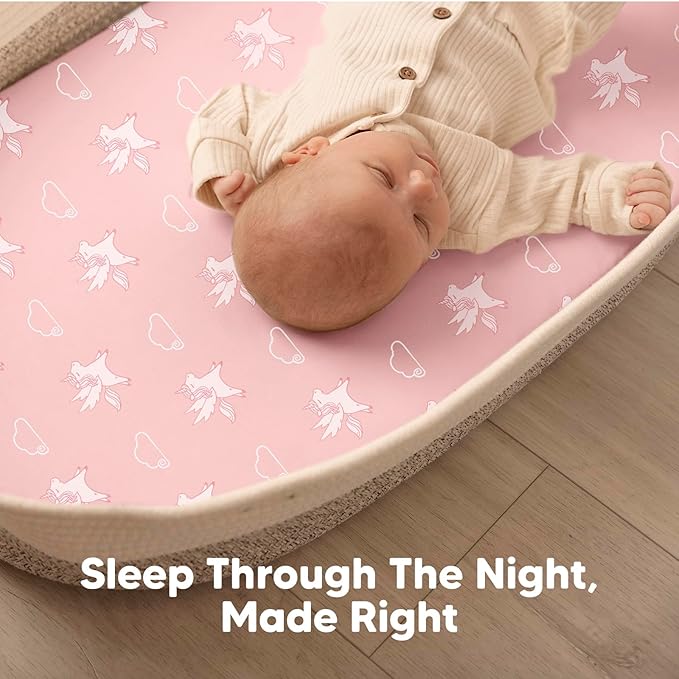 2-Pack Baby Bassinet Sheets Girl, Boy - Viscose Derived from Bamboo Fitted Bassinet Sheets Compatible with Halo Bassinest Swivel Sleeper, Baby Delight,Graco Bedside Bassinet Mattress Sheet (Dreamland)