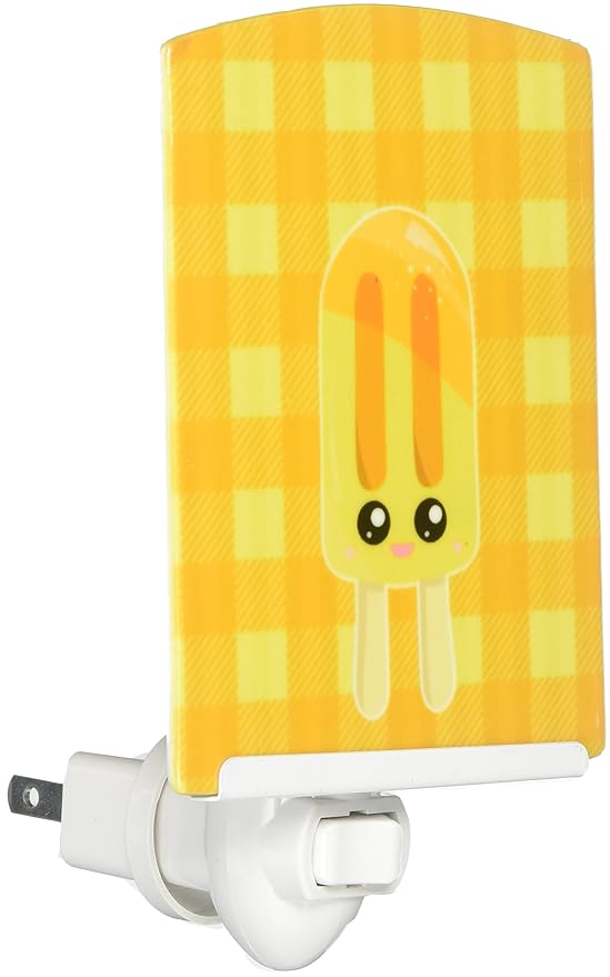 Caroline's Treasures BB7069CNL Ice Pop Popcicle Face Gingham Yellow Ceramic Night Light Compact, UL-Certified, Ideal for Bedroom, Bathroom, Nursery, Hallway, Kitchen, 6x4x3, Multicolor