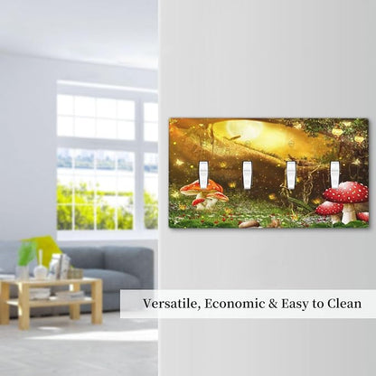 Red Mushroom Forest Fairy Moon Butterfly Quad Toggle Bohemian Light Switch Covers Decorative 4 Gang Wall Plate Electrical Faceplate Switchplate for Kidroom Nursery Bedroom Decor