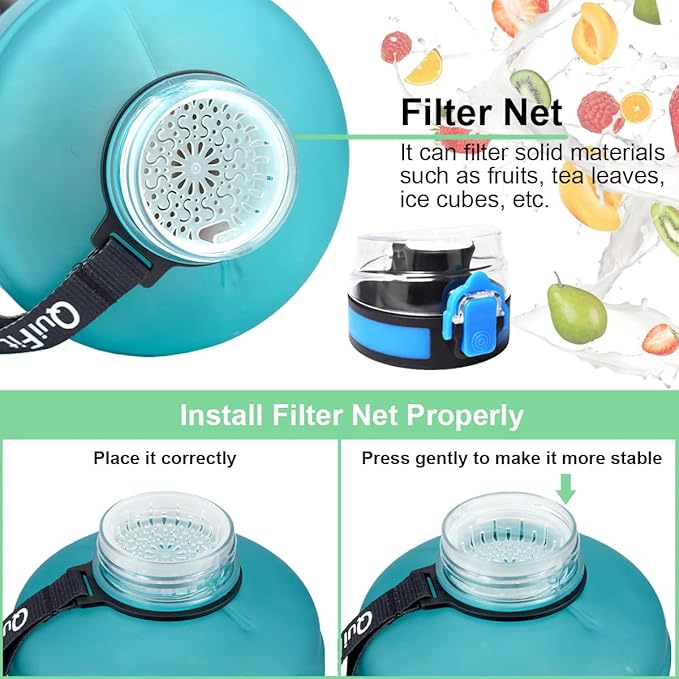 QuiFit Motivational Gallon Water Bottle - with Time Marker & Infuser & Flip Top Leak-Proof Reusable Water Jug for Fitness Outdoor Sports Enthusiasts BPA Free (A8-Green/Black Gradient, 1 Gallon)