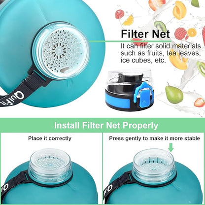 QuiFit Motivational Gallon Water Bottle - with Time Marker & Infuser & Flip Top Leak-Proof Reusable Water Jug for Fitness Outdoor Sports Enthusiasts BPA Free (A8-Green/Black Gradient, 1 Gallon)