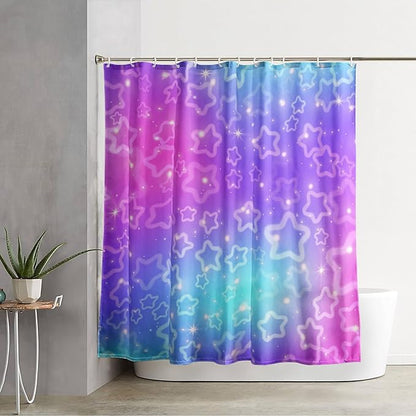 AILONEN Stars Shower Curtain, Dream Blue-Violet Gradient Theme Fabric Shower Curtains for Bathroom,Shining Stars Shower Curtain Liner for Girls Teen,72" W*78" H