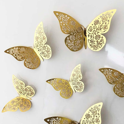 72Pcs 3D Butterfly Wall Decor 3 Sizes 3 Styles, Removable Butterfly Stickers Wall Decals, Butterfly Decorations Party Birthday Cake Decoration for Kids Nursery Wedding Bedroom Room(Gold)