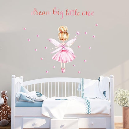 Pink Little Ballerina Decor for Girls Room Dream Big Little One Baby Nursery Wall Decals Peel and Stick Barbie Princess Wall Stickers & Murals for Girls Bedroom Living Room Classroom Playroom