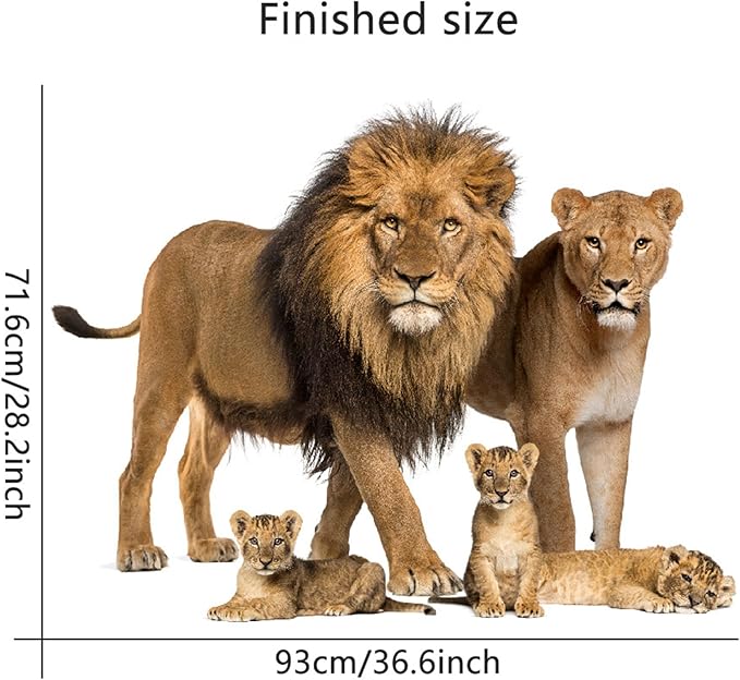 Lion Wall Decals, Vinyl Removable 3D Stickers for Bedroom Nursery Decor - Peel and Stick Cute Baby Girl Boy Toddler Kids Room Art Decoration, Woodland Forest Safari Jungle Mural Waterproof