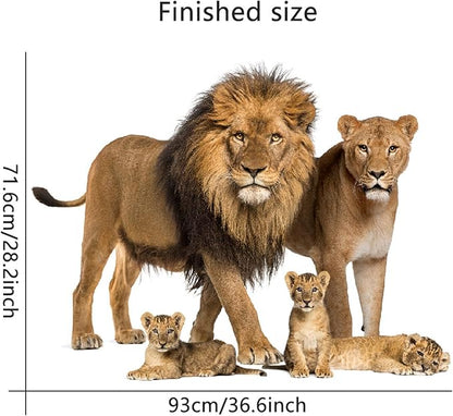 Lion Wall Decals, Vinyl Removable 3D Stickers for Bedroom Nursery Decor - Peel and Stick Cute Baby Girl Boy Toddler Kids Room Art Decoration, Woodland Forest Safari Jungle Mural Waterproof