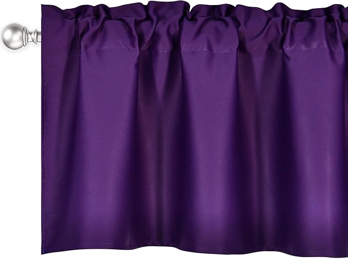 Purple Valance for Windows 60x18 Inch Solid Thermal Insulated Blackout Rod Pocket Kitchen Short Curtain Toppers Valance for Bathroom Living Room 1 Panel