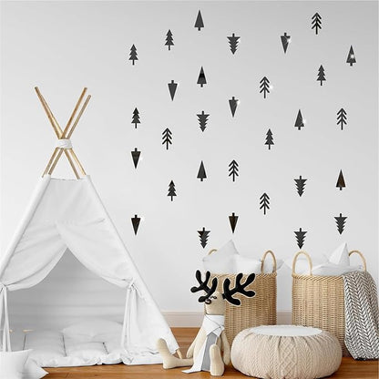 Pine Tree Wall Stickers 3D Acrylic Mirror Wall Stickers Decor Black Small Tree Wall Decals Peel and Stick Pine Tree Art Decals Acrylic Wall Stickers for Nursery Kids Bedroom Decor