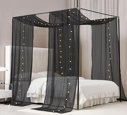 Akiky Bed Canopy Curtains for Girls Elegant Canopies Curtain Scarf with Light Great as Room Decor,Wedding decortion,Window Valance Curtain (Twin,Black)