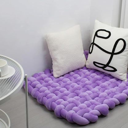 XHJRI Thickened Braided Knot Seat Mat, Knotted Floor Decorative Cushion, Handmade Baby Infant Playing Pad Nursery Rug (27.5 * 31.5 Inch,Dark Purple)