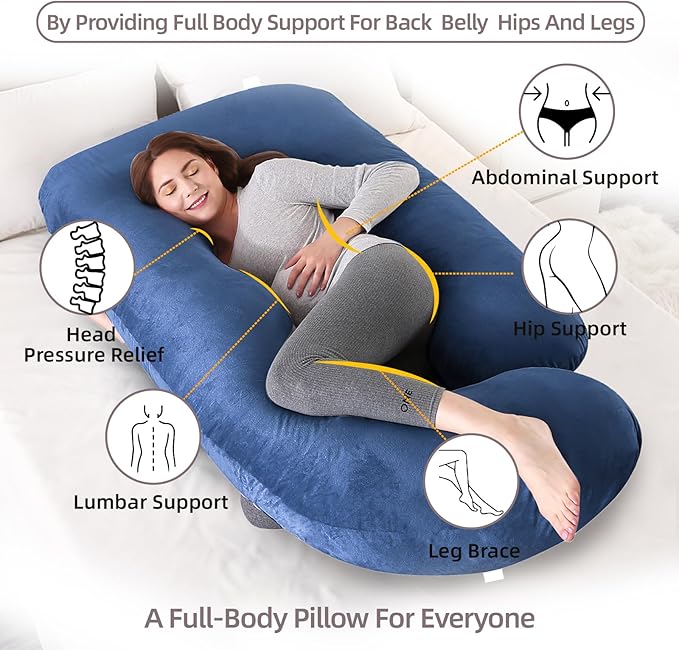 60 Inch Full Body Pregnancy Pillows for Sleeping Cooling Pregnancy Pillow,U Shaped Pregnancy Body Pillow,Maternity Pillows for Pregnant Women with Removable Washable Velvet Cover. (Blue)