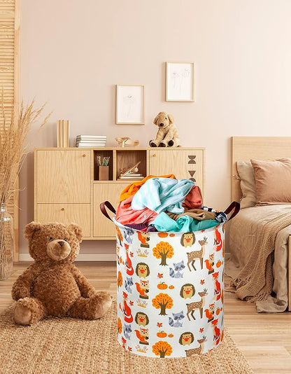Kids Laundry Basket,Woodland Laundry Hamper Collapsible Animal Storage Baskets for Kids Room Decor,Nursery Hamper,Forest,Toy Organizer,Boys and Girls.(Forest animal) …