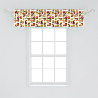 Ambesonne Tiki Bar Window Valance, Sixties Retro Inspired Hawaiian Party Happy Tiki Pattern Colorful, Curtain Valance for Kitchen Bedroom Decor with Rod Pocket, 42" x 12", Multicolor