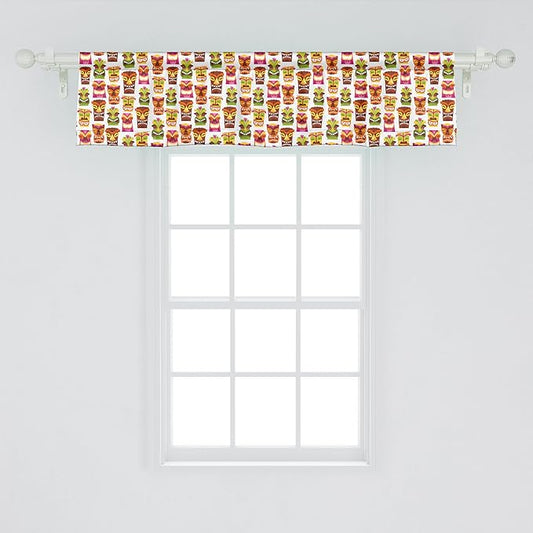 Ambesonne Tiki Bar Window Valance Pack of 2, Sixties Retro Inspired Hawaiian Party Happy Tiki Pattern Colorful, Rod Pocket Curtain Valances for Kitchen Bedroom, 54" X 12", White Brown