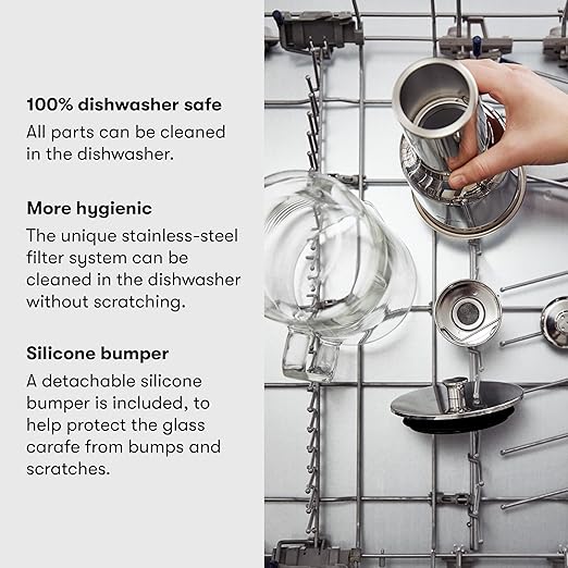 aarke Purifier Glass Water Pitcher, Refillable Stainless Steel Filter, 8-Weeks Performance, BPA-Free, Dishwasher Safe, Pure & Enriched Refill Granules, 1.18L (5 Cups) Capacity