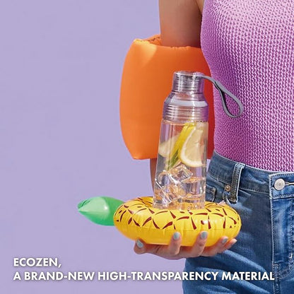 WOKY Ecozen 27oz Water Bottle - Clear Aesthetic Water Bottle with Silicone Carry Strap, Leak Proof and Reusable, Ideal for Gym, Travel, and Everyday Use (Clear)