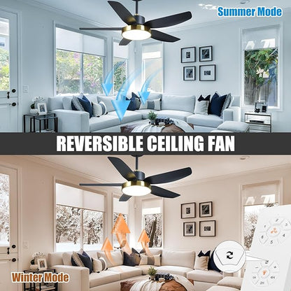 Modern Ceiling Fan with Light and Remote Control,46''Ceiling Fan with 3 Color Lights,Memory Function,5 Blades,6 Speeds,Outdoor Fan and Light for Living Room,Bedroom,Kitchen,Black Gold