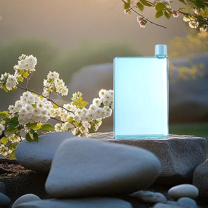 IUI Flat Water Bottle 14 oz, Leak Proof and Slim Reusable Flat Water Bottle, Portable Cute Water Bottle for Purse Pocket School Sports Travel Blue