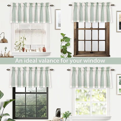 DriftAway Chris Linen Lined Valance Double Layer Thermal Insulated Room Darkening Blackout Valances 3 Inch Rod Pocket Vertical Striped Kitchen Valance for Bathroom 52 Inch by 18 Inch Green
