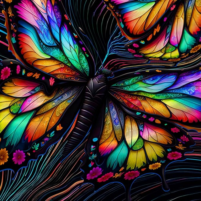 AILONEN Beautiful Butterfly Shower Curtain,Colorful Line Butterfly Bath Curtain for Bathroom for Boys,Girls,Boho Hippie Style Waterproof Fabric Shower Curtain Set with Hooks,36" W*72" H