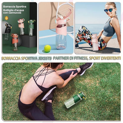 Sports Bottle - 22oz, Water Bottle with Straw, Leak Proof Flip Top Simple Modern Water Bottle, BPA Free Tritan Plastic Water Bottle. Suitable for Gym, Outdoor Travel Sports Enthusiast (Green)