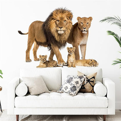 Lion Wall Decals, Vinyl Removable 3D Stickers for Bedroom Nursery Decor - Peel and Stick Cute Baby Girl Boy Toddler Kids Room Art Decoration, Woodland Forest Safari Jungle Mural Waterproof