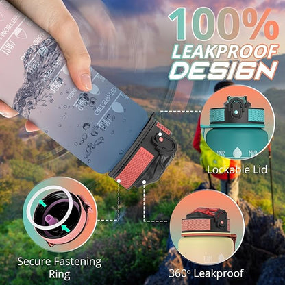 32 oz Water Bottle with Time Marker- Leak-Proof & BPA Free Reusable Gym Water Bottle - Easy to Carry Motivational Water Bottle for Fitness, Sports, Outdoor, Cycling, School (Day & Night)