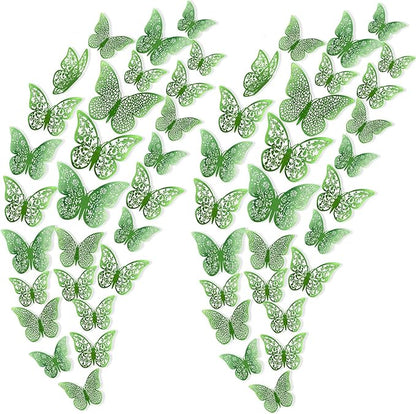 72Pcs 3D Butterfly Wall Decor 3 Sizes 3 Styles, Removable Butterfly Stickers Wall Decals, Butterfly Decorations Party Birthday Cake Decoration for Kids Nursery Wedding Bedroom Room(Green)