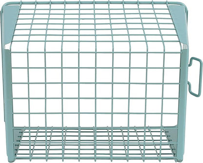 Spectrum Diversified Macklin, Stamped Steel & Wire Basket for Closet & Cubby Storage Vintage-Inspired Design with Customizable Label Plate, Medium, Teal, 1 Count (Pack of 1)