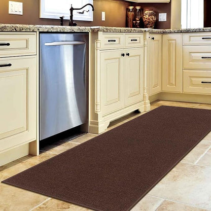 Machine Washable Modern Solid Design Non-Slip Rubberback 2x6 Traditional Runner Rug for Hallway, Kitchen, Bedroom, Living Room, 2'2" x 6', Brown