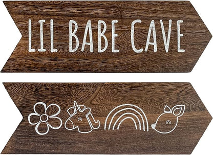 Lil Babe Cave Wall Sign - Little Babe Cave Decor for Playroom, Baby Girl Room Decor, Woodland Nursery Decor for Girls, Baby Girl Nursery Wall Decor, Toddler Girl Bedroom Decor, 14 * 10 inch
