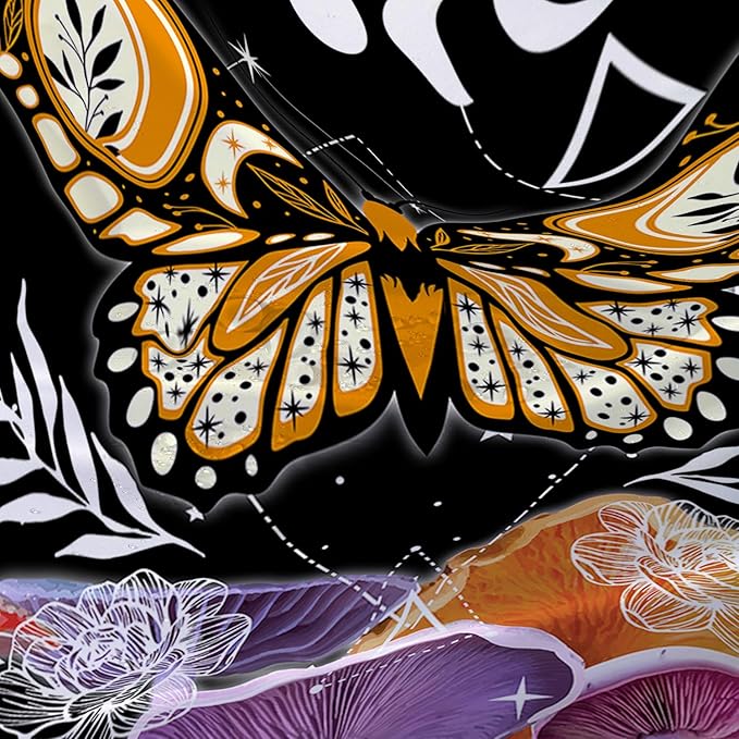 AILONEN Sun and Moon Shower Curtain,Death Moth Bath Curtain for Bathroom for Boys,Girls,Boho Hippie Style Shower Curtain,Colorful Mushroom Waterproof Fabric Shower Curtain Set with Hooks,36" W*72" H