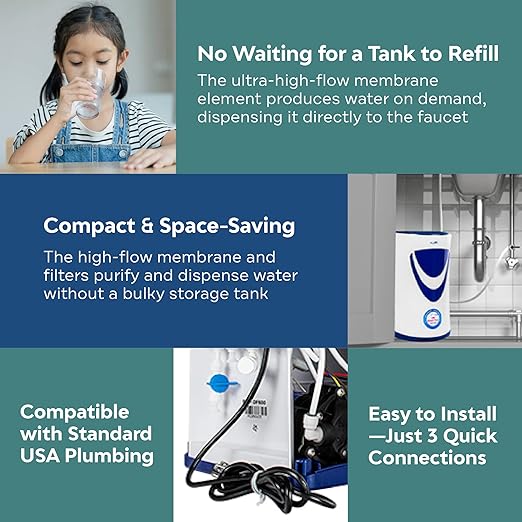 AMI Direct Flow Tankless RO Under-Sink Reverse Osmosis Water Filter System, 600 Gallons Per Day
