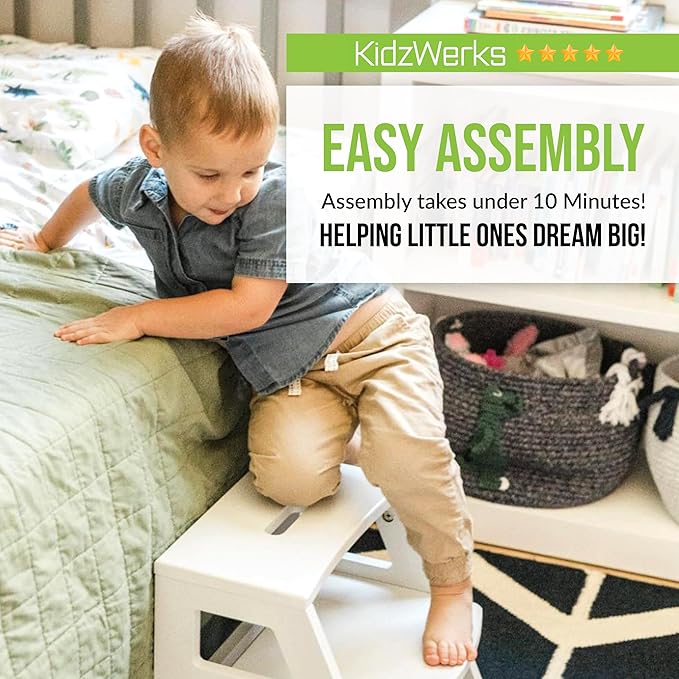 Kids Step Stool for Toddlers Bathroom Kitchen Potty Wooden Children’s Stepping Standing 2-Step Ladder, White