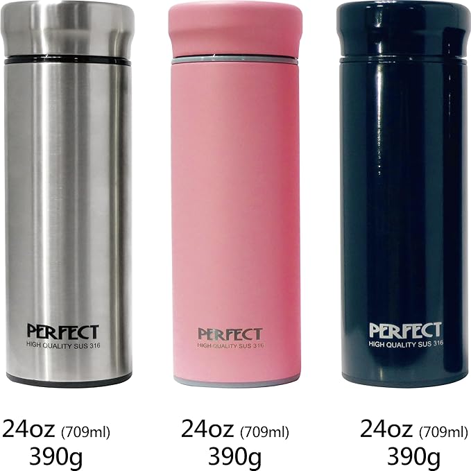 24 OZ 316 Stainless Steel Vacuum Insulated Water Bottle, Keep Cold and Hot, Seamless Cup Leak Proof And Wide Mouth, Pink