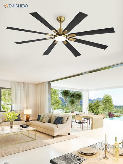 72 inch Black and Gold Ceiling Fans with Lights and Remote, Indoor/Outdoor Ceiling Fan for Patio Living Room, 6 Speed Reversible Quiet DC Motor, 3 CCT, Dual Finish Blades