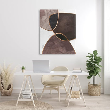 Stupell Industries Abstract Deco Shapes Layered Contrasting Tones Brown Purple, Designed by Design Fabrikken Canvas Wall Art, 36 x 48