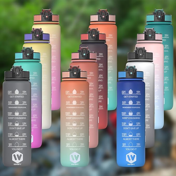 32 oz Water Bottle with Time Marker- Leak-Proof & BPA Free Reusable Gym Water Bottle - Easy to Carry Motivational Water Bottle for Fitness, Sports, Outdoor, Cycling, School & Office (Pink)