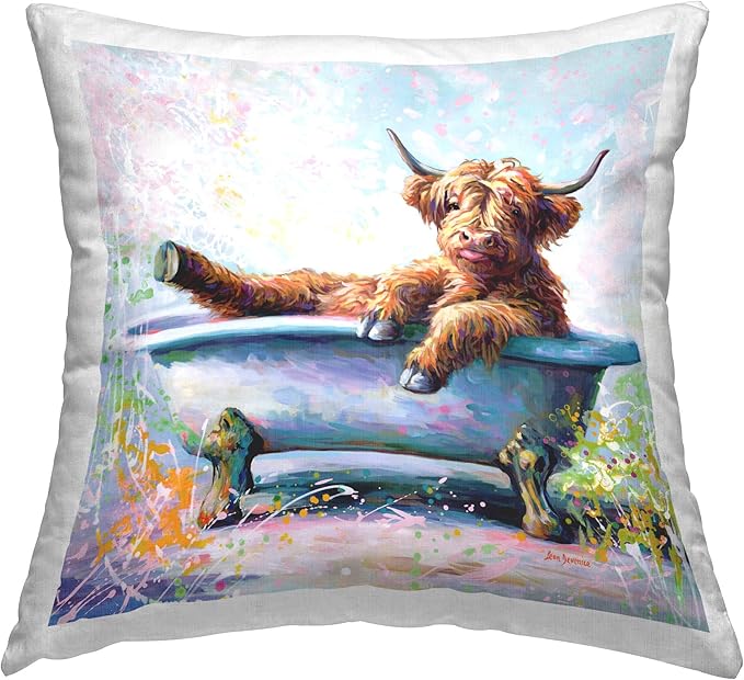 Stupell Industries Splashing Baby Cow Indoor Printed Throw Pillow, 18 x 18, Blue