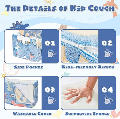 2-in-1 Toddler Chairs Comfy, Toddler Couches That Fold Out,Glow in The Dark, Extra Wide Kids Chairs for Toddler, Baby Couch for 1-3 Year Old Gifts for Girls & Boys, Blue