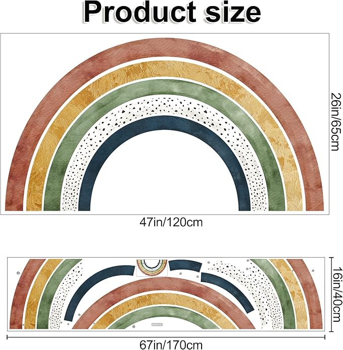 Amaonm Removable 3D Large Colorful Boho Full Rainbow Wall Sticker Peel and Stick Self-Adhesive Colorful Pastel Rainbow Wall Decals Wallpaper for Kids Girls Bedroom Nursery Decoration