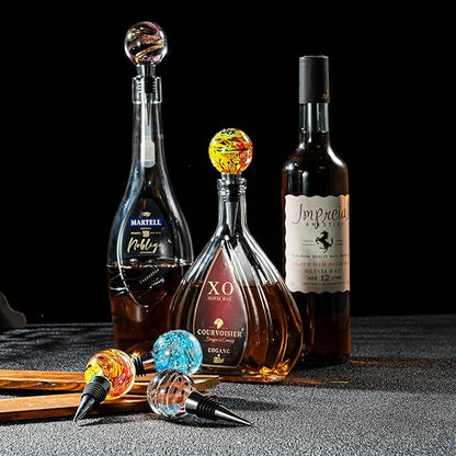 Murano Glass Wine Stoppers, Reusable Wine Bottle Stopper Champagne Stoppers, Perfect Kitchen Wine Decor Wine Accessories Gifts for Men and Women (Brown)