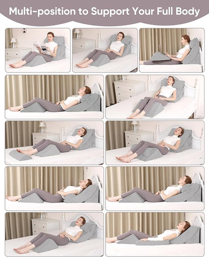 4pcs Orthopedic Bed Wedge Pillow Set Adjustable Wedge Pillow for Sleeping Wedge Pillows Memory Foam Bed Wedge Pillows for Back Support Leg Elevation System